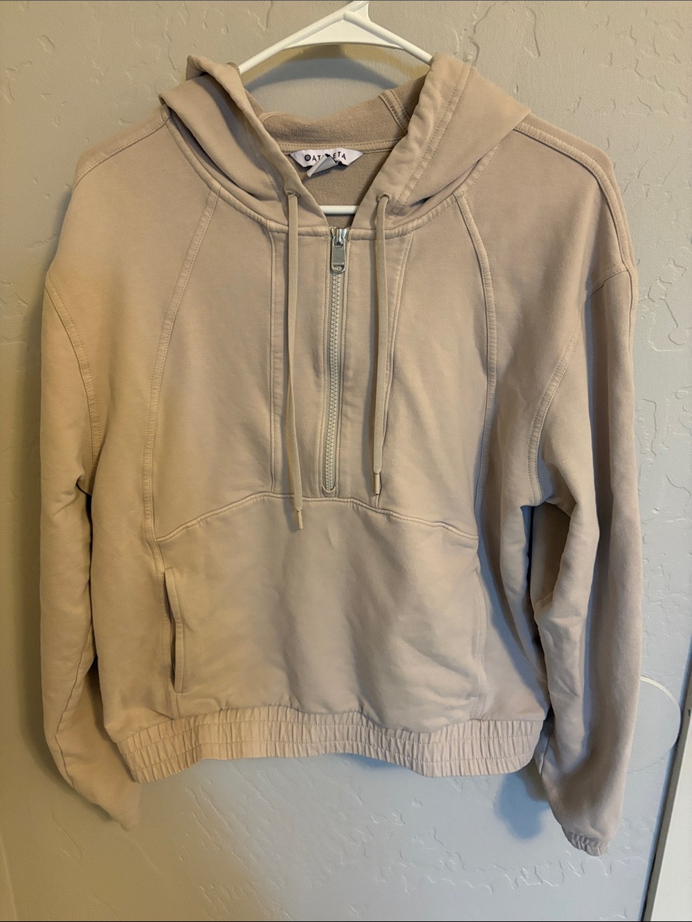Athleta Neutral Beige Half-Zip Pullover Cropped Hoodie